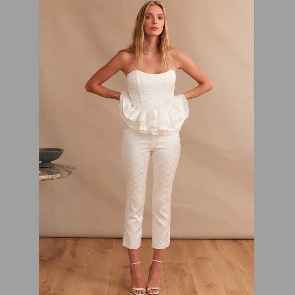V Chapman Bridal Set - The Marie Top & Paul Pant in White Mini Floral Brocade